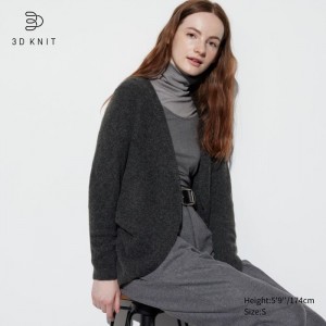 Kardigan Damskie Uniqlo 3D Knit Souffle Yarn Long-Sleeve Ciemny Szare,Uniqlo Polska | A353882