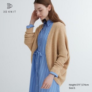 Kardigan Damskie Uniqlo 3D Knit Souffle Yarn Long-Sleeve Beżowe,Uniqlo Polska | Y074614