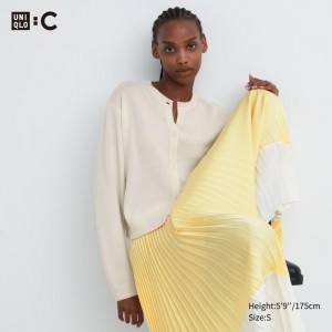Kardigan Damskie Uniqlo Cashmere Crew Neck Long-Sleeve Short Białe,Uniqlo Polska | R468181