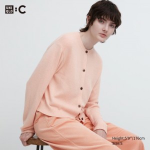 Kardigan Damskie Uniqlo Cashmere Crew Neck Long-Sleeve Short Różowe,Uniqlo Polska | L897179