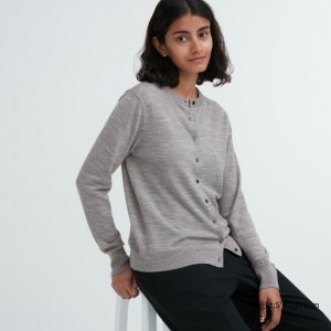 Kardigan Damskie Uniqlo Extra Fine Merino Crew Neck Szare,Uniqlo Polska | D996611
