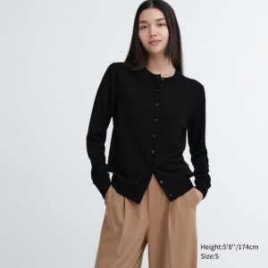 Kardigan Damskie Uniqlo Extra Fine Merino Crew Neck Czarne,Uniqlo Polska | S831835