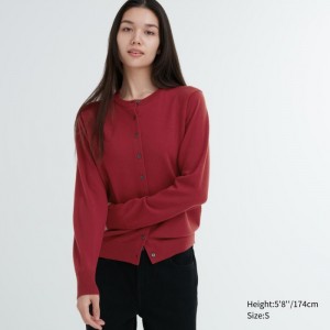 Kardigan Damskie Uniqlo Extra Fine Merino Crew Neck Czerwone,Uniqlo Polska | K861449