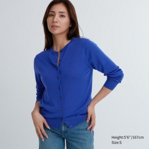 Kardigan Damskie Uniqlo Extra Fine Merino Crew Neck Niebieskie,Uniqlo Polska | N554020