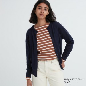 Kardigan Damskie Uniqlo Extra Fine Merino Crew Neck Granatowe,Uniqlo Polska | G136363