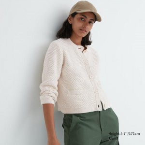 Kardigan Damskie Uniqlo Knitted Short Białe,Uniqlo Polska | M557769