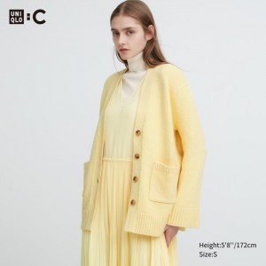 Kardigan Damskie Uniqlo Soft Knit V-Neck Flare Long-Sleeve Żółte,Uniqlo Polska | B575287