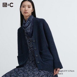 Kardigan Damskie Uniqlo Soft Knit V-Neck Flare Long-Sleeve Granatowe,Uniqlo Polska | N554933