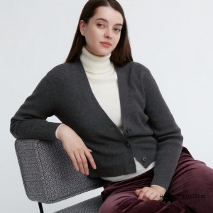 Kardigan Damskie Uniqlo Washable Knit Ribbed Long-Sleeve Ciemny Szare,Uniqlo Polska | H012853