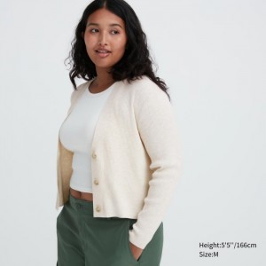 Kardigan Damskie Uniqlo Washable Knit Ribbed Long-Sleeve Natural,Uniqlo Polska | W585035