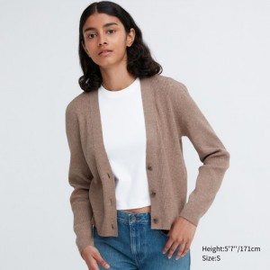 Kardigan Damskie Uniqlo Washable Knit Ribbed Long-Sleeve Khaki,Uniqlo Polska | I418316