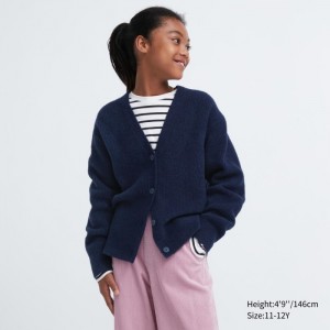 Kardigan Dziecięce Uniqlo Souffle Yarn V-Neck Granatowe,Uniqlo Polska | S776450