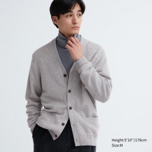 Kardigan Męskie Uniqlo Premium Lambswool V-Neck Szare,Uniqlo Polska | G228302