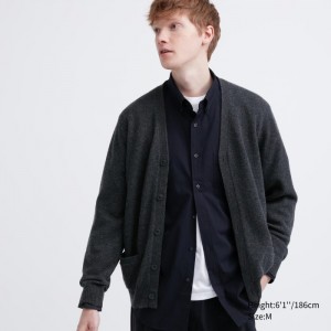Kardigan Męskie Uniqlo Premium Lambswool V-Neck Ciemny Szare,Uniqlo Polska | M138159