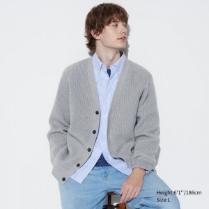 Kardigan Męskie Uniqlo Washable Cotton V-Neck Long-Sleeve Szare,Uniqlo Polska | F284336