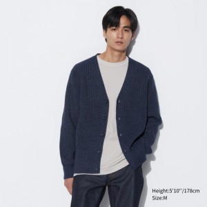 Kardigan Męskie Uniqlo Washable Cotton V-Neck Long-Sleeve Niebieskie,Uniqlo Polska | B814398