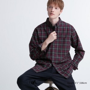 Koszule Codzienne Damskie Uniqlo Extra Fine Cotton Broadcloth Checked Wine,Uniqlo Polska | U139696