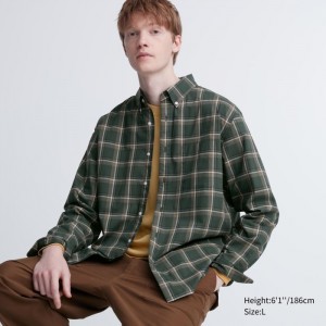 Koszule Codzienne Damskie Uniqlo Extra Fine Cotton Broadcloth Checked Oliwkowe,Uniqlo Polska | N635374