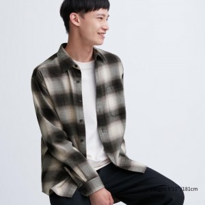 Koszule Codzienne Damskie Uniqlo Flannel Checked Czarne,Uniqlo Polska | E782189