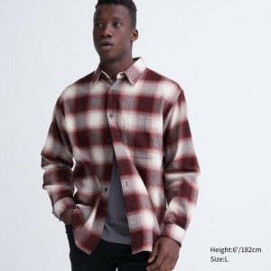 Koszule Codzienne Damskie Uniqlo Flannel Checked Czerwone,Uniqlo Polska | J075529