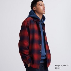 Koszule Codzienne Damskie Uniqlo Flannel Checked Pomarańczowe,Uniqlo Polska | O279131