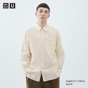 Koszule Codzienne Męskie Uniqlo Broadcloth Oversized Long-Sleeve Natural,Uniqlo Polska | O870356