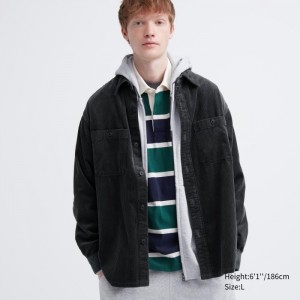 Koszule Codzienne Męskie Uniqlo Corduroy Work Long-Sleeve Ciemny Szare,Uniqlo Polska | T958497