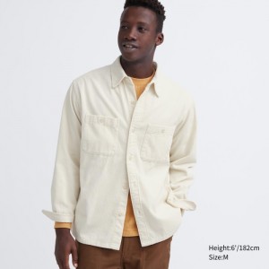 Koszule Codzienne Męskie Uniqlo Corduroy Work Long-Sleeve Białe,Uniqlo Polska | V445510