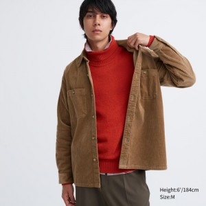 Koszule Codzienne Męskie Uniqlo Corduroy Work Long-Sleeve Brązowe,Uniqlo Polska | V626287