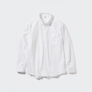 Koszule Codzienne Męskie Uniqlo Extra Fine Cotton Broadcloth Białe,Uniqlo Polska | A034164