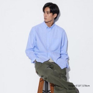 Koszule Codzienne Męskie Uniqlo Extra Fine Cotton Broadcloth Niebieskie,Uniqlo Polska | S899951