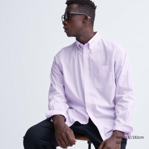 Koszule Codzienne Męskie Uniqlo Extra Fine Cotton Broadcloth Głęboka Fioletowe,Uniqlo Polska | W497930