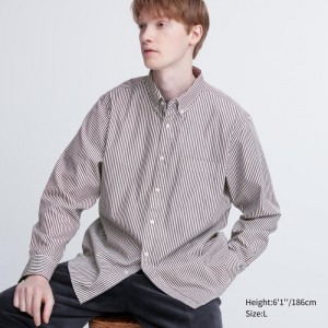 Koszule Codzienne Męskie Uniqlo Extra Fine Cotton Broadcloth Striped Brązowe,Uniqlo Polska | M784604