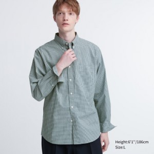 Koszule Codzienne Męskie Uniqlo Extra Fine Cotton Broadcloth Checked Ciemny Zielone,Uniqlo Polska | D256749