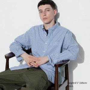 Koszule Codzienne Męskie Uniqlo Extra Fine Cotton Broadcloth Striped Niebieskie,Uniqlo Polska | T838754