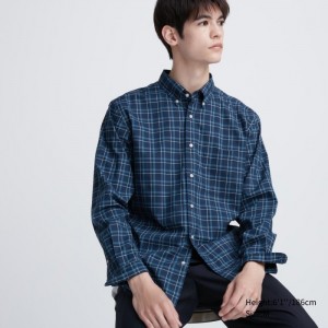 Koszule Codzienne Męskie Uniqlo Extra Fine Cotton Broadcloth Checked Niebieskie,Uniqlo Polska | C473454