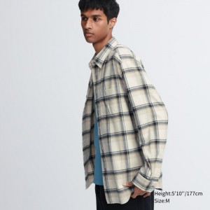Koszule Codzienne Męskie Uniqlo Flannel Checked Natural,Uniqlo Polska | Q595039