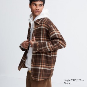 Koszule Codzienne Męskie Uniqlo Flannel Checked Ciemny Brązowe,Uniqlo Polska | J529604