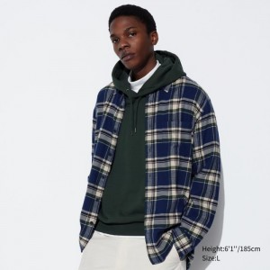 Koszule Codzienne Męskie Uniqlo Flannel Checked Niebieskie,Uniqlo Polska | B067955
