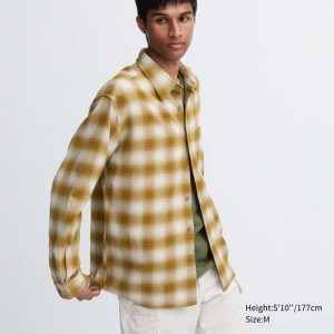 Koszule Codzienne Męskie Uniqlo Flannel Checked Żółte,Uniqlo Polska | N072700