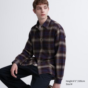 Koszule Codzienne Męskie Uniqlo Flannel Checked Wine,Uniqlo Polska | G121563