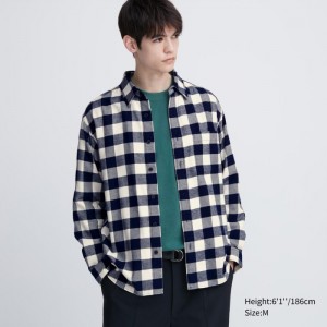 Koszule Codzienne Męskie Uniqlo Flannel Checked Białe,Uniqlo Polska | X852383