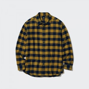 Koszule Codzienne Męskie Uniqlo Flannel Checked Żółte,Uniqlo Polska | Y332415