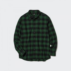Koszule Codzienne Męskie Uniqlo Flannel Checked Zielone,Uniqlo Polska | G890881