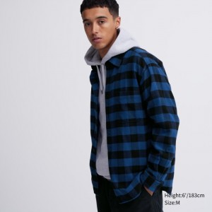 Koszule Codzienne Męskie Uniqlo Flannel Checked Niebieskie,Uniqlo Polska | E963540