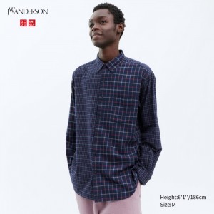 Koszule Codzienne Męskie Uniqlo Flannel Checked Granatowe,Uniqlo Polska | Q673848