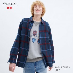 Koszule Codzienne Męskie Uniqlo Flannel Checked Niebieskie,Uniqlo Polska | I575864