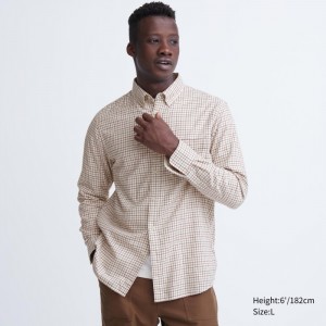Koszule Codzienne Męskie Uniqlo Flannel Checked Białe,Uniqlo Polska | N074107
