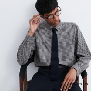 Koszule Codzienne Męskie Uniqlo Flannel Checked Szare,Uniqlo Polska | E990742