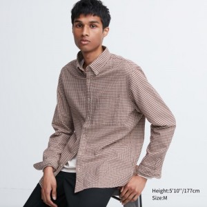 Koszule Codzienne Męskie Uniqlo Flannel Checked Czerwone,Uniqlo Polska | K937691